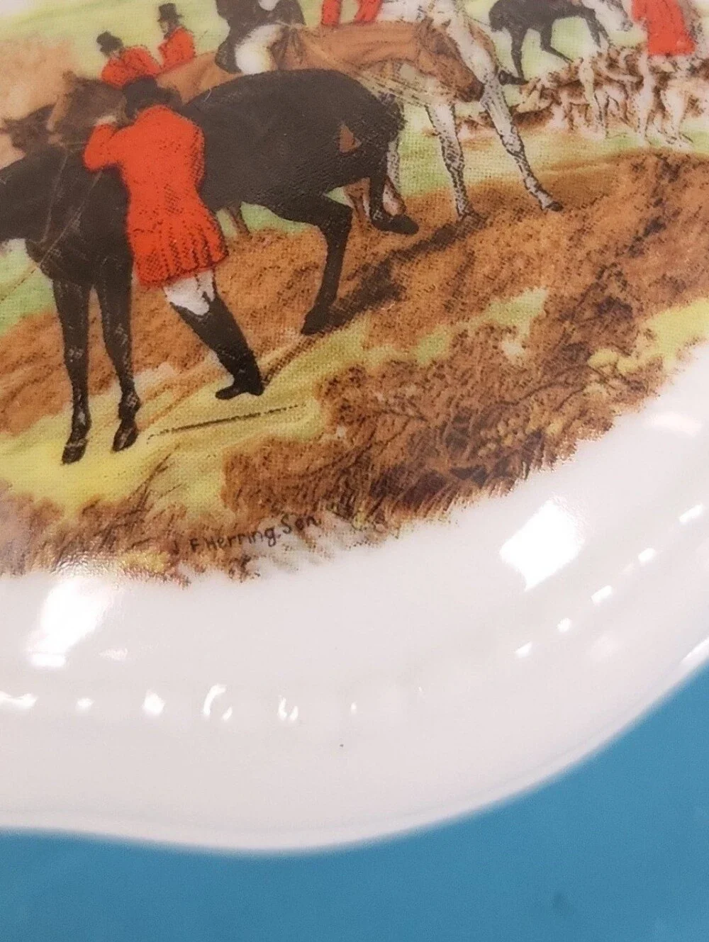 Vintage J.F. Herring Son Equestrian Fox Hunt Bone China Trinket Box The Huntsman